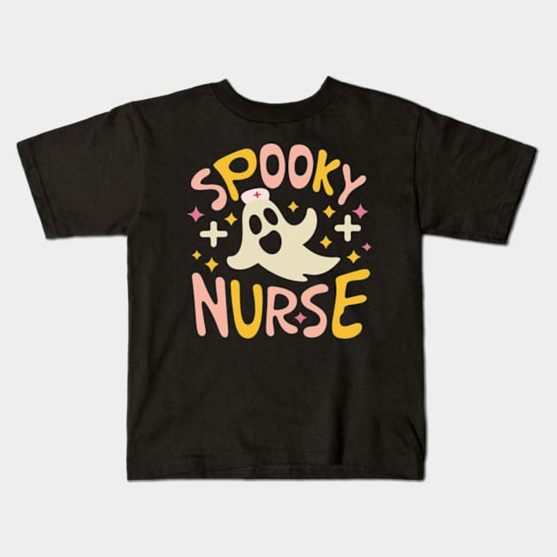 Groovy Retro Halloween Spooky Nurse Ghost Nurses Halloween Kids T-Shirt by larfly